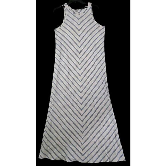 David Jones ~Woman Size 12~ White/Blue Striped Linen Blend Maxi Dress Sleeveless - Picture 1 of 9